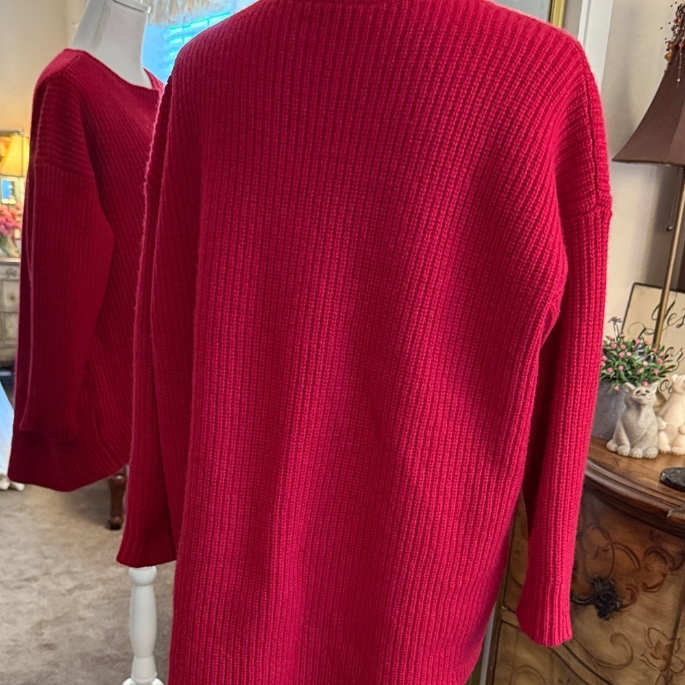 Eileen Fisher Ribbed Sweater, Recycled Cashmere-Size Large-Rich Red - Picture 5 of 12